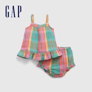 【GAP】嬰兒 格紋荷葉邊無袖吊帶套裝(874035-多色格紋)
