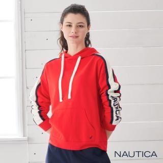 【NAUTICA】女裝保暖長版連帽長袖T恤(紅)