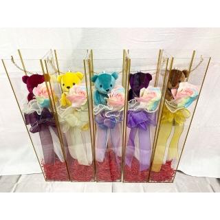 【OSTARA FLORIST 奧斯塔拉花藝】限量絨布小熊夜光七彩單支大玫瑰花束-共六色(永生花、香皂花、情人節花禮)