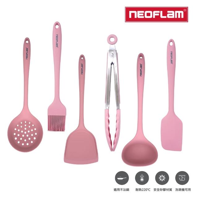 【NEOFLAM】廚房配件6件組-3色任選(鍋鏟/湯勺/漏勺/料理夾/料理刷/刮刀)