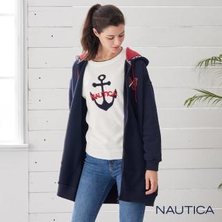 【NAUTICA】女裝原色連帽長版休閒外套(深藍)