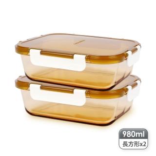 【CorelleBrands 康寧餐具】長方型980ml 透明保鮮盒 二入組(耐400度高溫/可微波/便當盒)