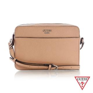 【GUESS】女包-純色皮質斜紋LOGO肩背包-緋(SF806179SAN)