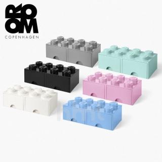 【LEGO 樂高】Room Copenhegen 樂高八凸抽屜收納箱6色組合 黑 灰 白 湖水綠 粉 淺藍(樂高收納盒)