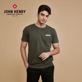 【JOHN HENRY】純棉布章刺繡短袖T恤-軍綠