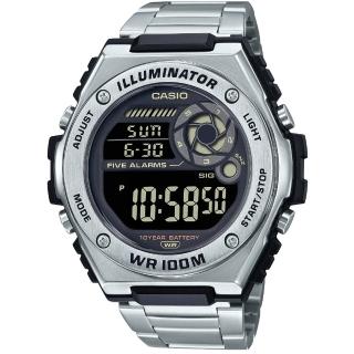 【CASIO 卡西歐】卡西歐超霸十年電力運動鋼帶電子錶-黑(MWD-100HD-1B 台灣公司貨)