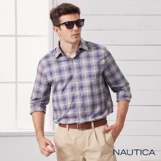 【NAUTICA】男裝紳士休閒格紋長袖襯衫(灰色)