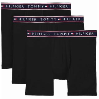【Tommy Hilfiger】COTTON 黑色藍標長版四角男內褲 4件一組(ck 黑色 8508811)