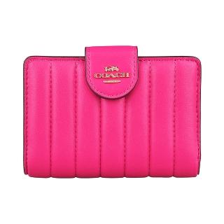 【COACH】COACH 馬車LOGO絎縫設計小牛皮8卡壓釦式中夾(粉紅)