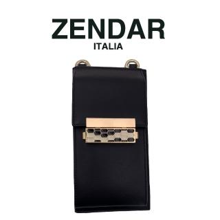 【ZENDAR】限量1折 頂級小牛皮直立多隔層多卡手機包斜背包 莉亞系列 全新專櫃展示品(黑色)