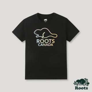 【Roots】Roots女裝-T恤俱樂部系列 彩色線條海狸短袖T恤(黑色)