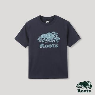 【Roots】Roots 男裝- T恤俱樂部系列 變形蟲海狸LOGO修身短袖T恤(深藍色)