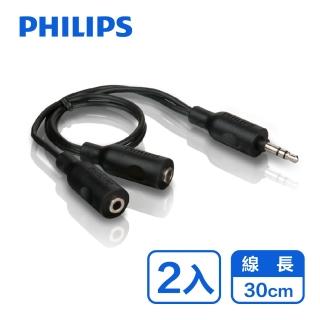 【Philips 飛利浦】2入組!!一分二 3.5mm 立體耳機分接線(SWA2151W)