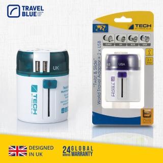【Travelblue 藍旅】多國旅行萬用轉接插頭 附USB插槽x2(萬國轉接頭)