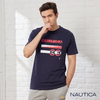 【NAUTICA】男裝 撞色旗語圖騰造型短袖T恤(海軍藍)