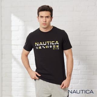 【NAUTICA】男裝 品牌LOGO撞色旗語短袖T恤(黑色)