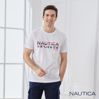 【NAUTICA】男裝 品牌LOGO撞色旗語短袖T恤(白色)