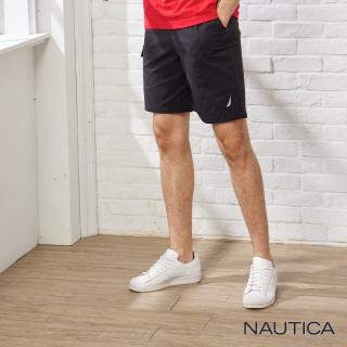 【NAUTICA】男裝彈性修身釦式腰帶休閒短褲(黑)