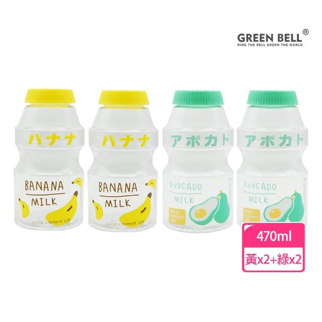 【GREEN BELL 綠貝】透明水果口愛多多瓶水壺470ml-附背帶4入組(兒童 幼兒 開學 可愛 耐摔 不含BPA)