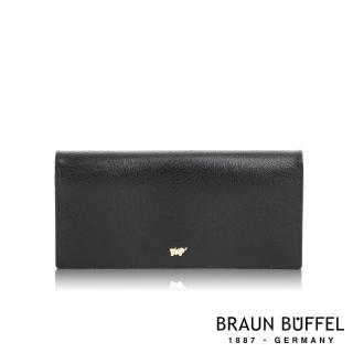 【BRAUN BUFFEL 德國小金牛】台灣總代理 奧菲莉亞-TW 18卡兩折長夾-黑色(BF688-631-BK)