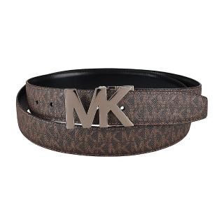 【Michael Kors】MK MICHAEL KORS字母LOGO雙釦頭PVC拼接牛皮男仕皮帶禮盒組(咖啡x黑)