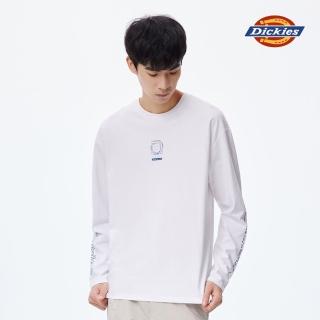 【Dickies】男款白色純棉胸前印花長袖T恤｜DK010998C4D