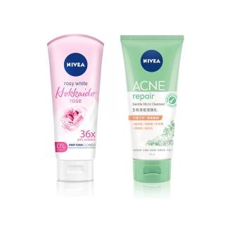 【NIVEA 妮維雅】5效淨痘潔顏乳90ml+北海道玫瑰淨白泡沬潔面乳100ml