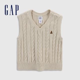 【GAP】嬰兒 純棉麻花針織V領背心(400315-米色)