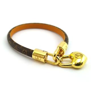 【Louis Vuitton 路易威登】金色愛心情人鎖頭吊飾經典字紋手環(專櫃排隊款)