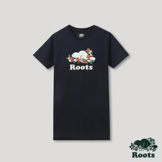 【Roots】Roots女裝-回歸根源系列 草莓海狸短袖洋裝(藍色)