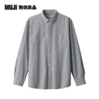 【MUJI 無印良品】男再生棉混牛津布扣領襯衫(灰色)