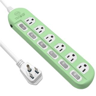 【樂提購】CK-3661-6 3孔6開6座 電腦 延長線6尺1.8M(MIT平貼插頭 過載斷電 電源線組)