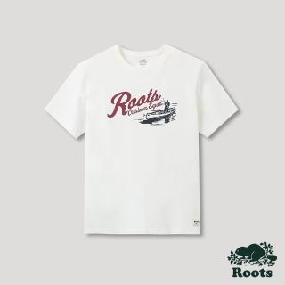 【Roots】Roots 男裝- T恤俱樂部系列 獨木舟LOGO短袖T恤(白色)