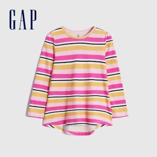 【GAP】女幼童 布萊納系列 純棉長袖T恤(425860-粉黃條紋)