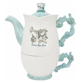 【小禮堂】愛麗絲夢遊仙境 陶瓷杯壺組 《白綠白兔先生》(平輸品)