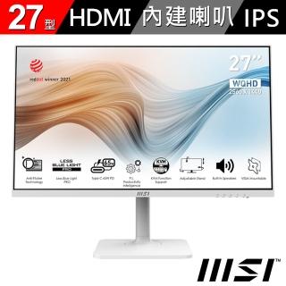 【MSI 微星】Modern MD272QPW 27型 2K平面美型螢幕(IPS/WQHD/內建喇叭)