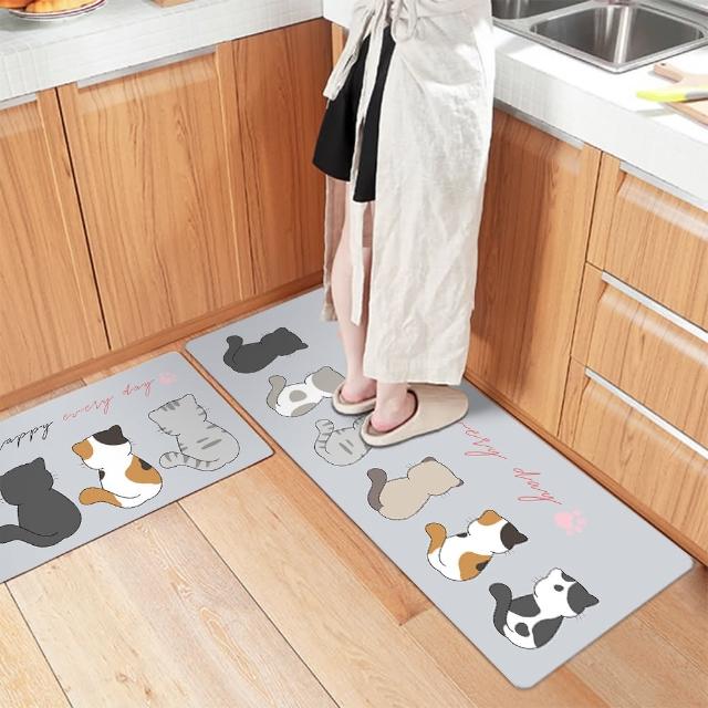 【半島良品】買1長送2短-防油防水減壓皮革廚房地墊120x45+75x45cm(多款選 台灣環保印刷)