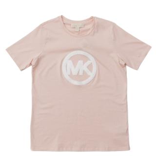 【Michael Kors】立體毛巾布圓型LOGO T恤(粉色)
