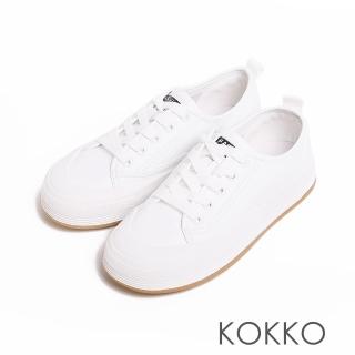 【KOKKO 集團】率性正韓真皮寬版厚底懶人休閒鞋(白色)