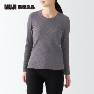 【MUJI 無印良品】女有機棉混彈性螺紋圓領長袖T恤(共6色)