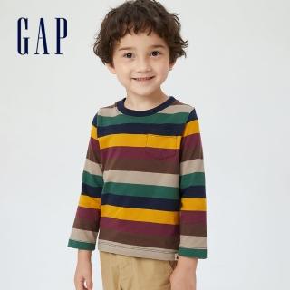 【GAP】男幼童 布萊納系列 純棉長袖T恤(431428-多色條紋)