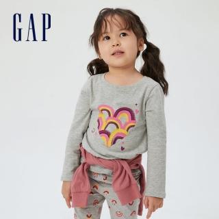 【GAP】女幼童 布萊納系列 純棉長袖T恤(425869-淺灰色)