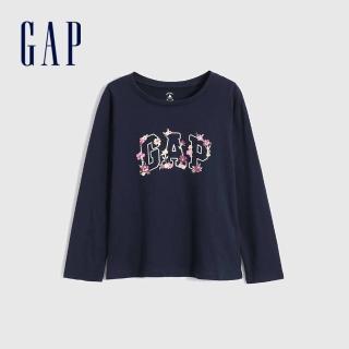 【GAP】女幼童 布萊納系列 Logo純棉長袖T恤(425868-藏藍色)