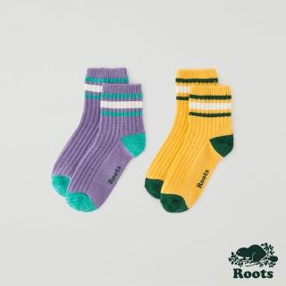 【Roots】Roots 配件- 山林漫步系列 撞色條紋踝襪-女款/二入組(玉米鬚黃)