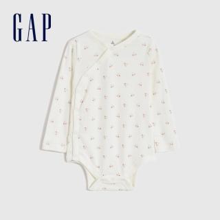 【GAP】嬰兒 布萊納系列 純棉印花斜長袖包屁衣(455839-白底碎花)