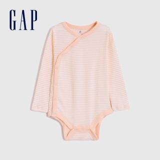 【GAP】嬰兒 布萊納系列 純棉印花斜長袖包屁衣(455839-粉色條紋)