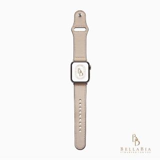 【BellaBia】Apple Watch 7/6/5/4/3/SE 38/40/41/42/44/45mm 典雅扣式系列真皮錶帶(杏色/銀扣)