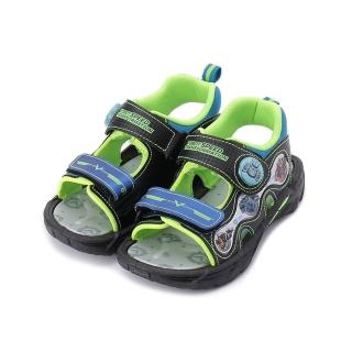 【TOBOT 機器戰士】17-21cm 機器戰士中童電燈涼鞋 黑綠 中大童鞋 TBKT16055