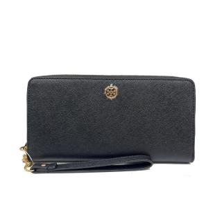 【TORY BURCH】PASSPORT 金標LOGO防刮皮革手拿可拆長夾-優雅黑(tb 黑色 466330218)