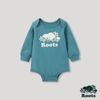 【Roots】Roots嬰兒-經典海狸LOGO有機棉包屁衣(翠雀花藍色)